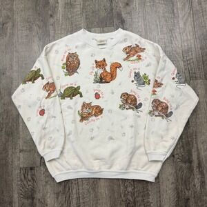 Vintage Artisans All Over Print Animal Nature Sweatshirt Ladybug Cat Rabbit AOP